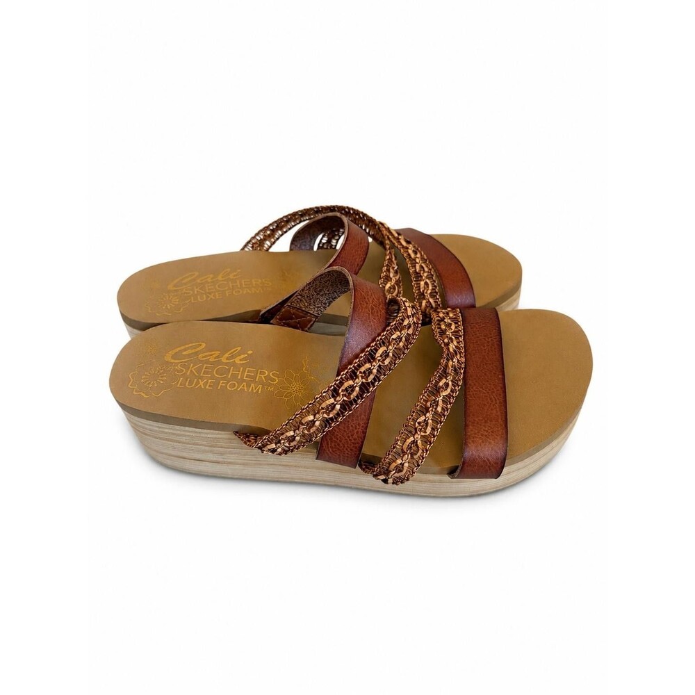 Sketchers Cali Womens  Luxe Foam Wedge Sandals Brown Boho Slide Size 9